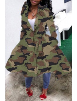Lovely Casual Camouflage Printed Long Coat
