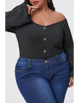 Lovely Casual Buttons Black Plus Size Blouse