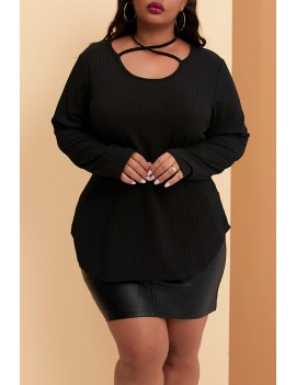 Lovely Casual Hollow-out Black Plus Size T-shirt