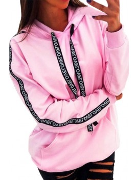 Lovely Casual Hooded Collar Letter Printed Pink Hoodies