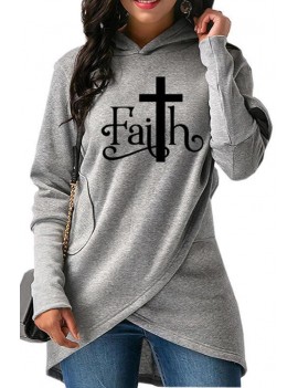 Lovely Casual Hooded Collar Letter Printed Light Grey Hoodie