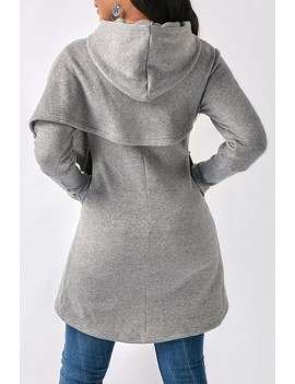 Lovely Casual Hooded Collar Cross-over Design Grey Hoodie