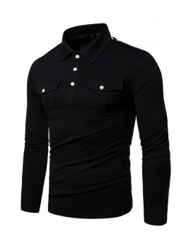 Lovely Trendy Pocket Patched Black Polo Shirt