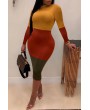 Lovely Casual Color-lump Patchwork Yellow Mid Calf Dress