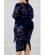 Lovely Beautiful V Neck Hollow-out Vivid Blue Mid Calf Plus Size Dress