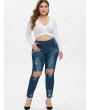 Mid Rise Destroyed Cut Out Skinny Plus Size Jeans - 5x
