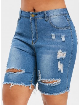 Plus Size Distressed Bermuda Jean Shorts - 5x