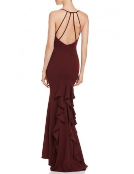 Lovely Beautiful V Neck Spaghetti Straps Backless Wine Red Floor Length Dress