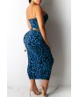 Lovely Beautiful Spaghetti Straps Leopard Printed Blue Ankle Length Dress