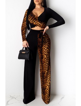 Lovely Beautiful Leopard Printed Brown Two-piece Pants Set