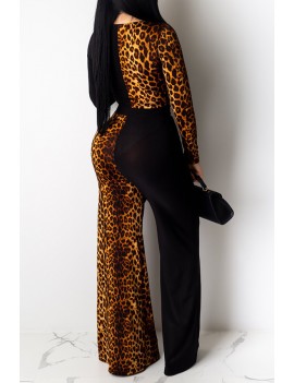 Lovely Beautiful Leopard Printed Brown Two-piece Pants Set